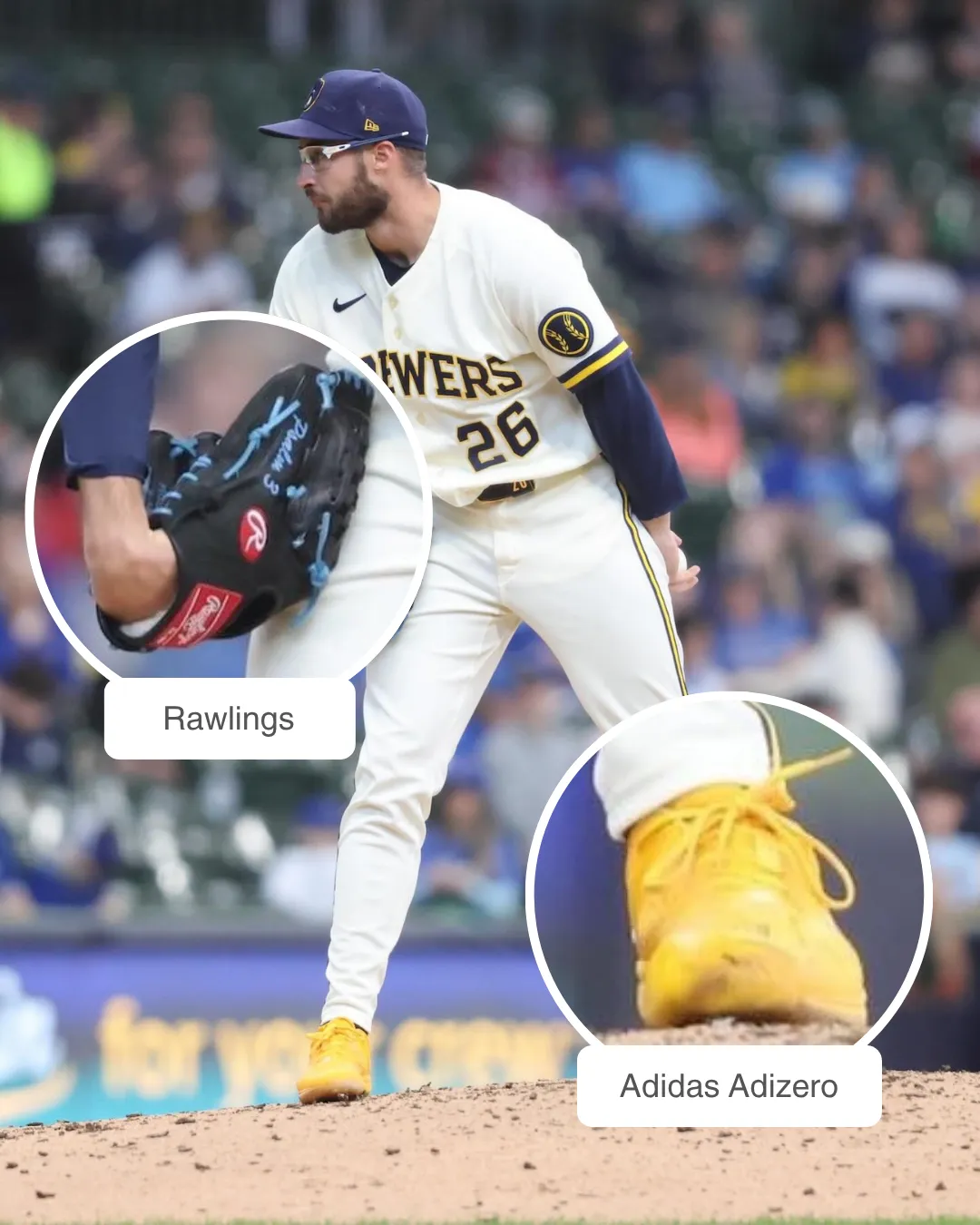 Aaron Ashby showcasing his Rawlings glove and Adidas cleats