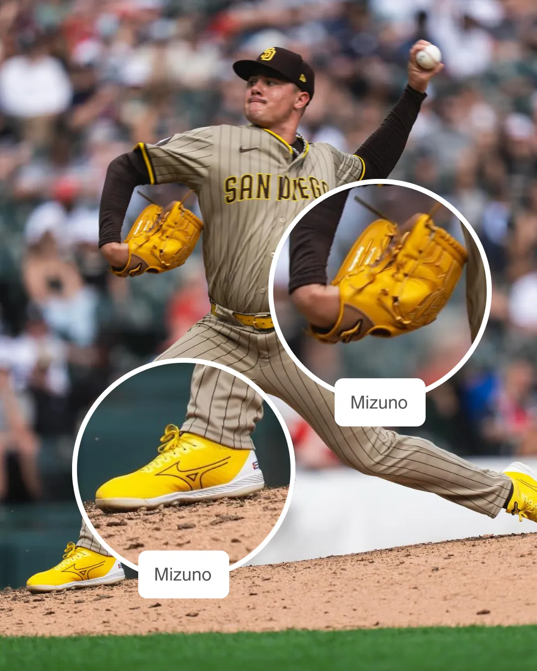 Adrian Morejon wearing Mizuno cleats and glove