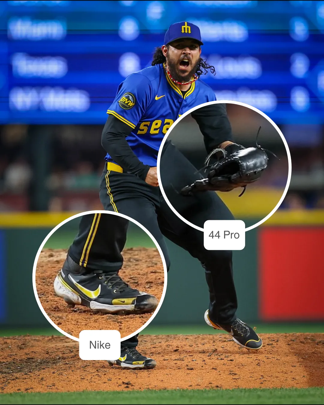 Andrés Muñoz wearing 44 Pro glove and Nike cleats