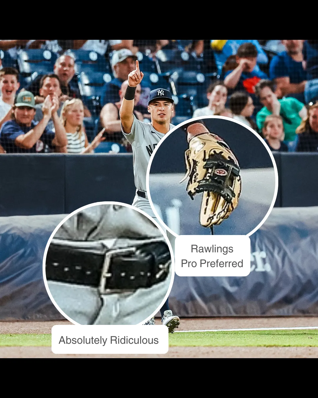 Anthony Volpe wearing EvoShield leg guard and Rawlings glove