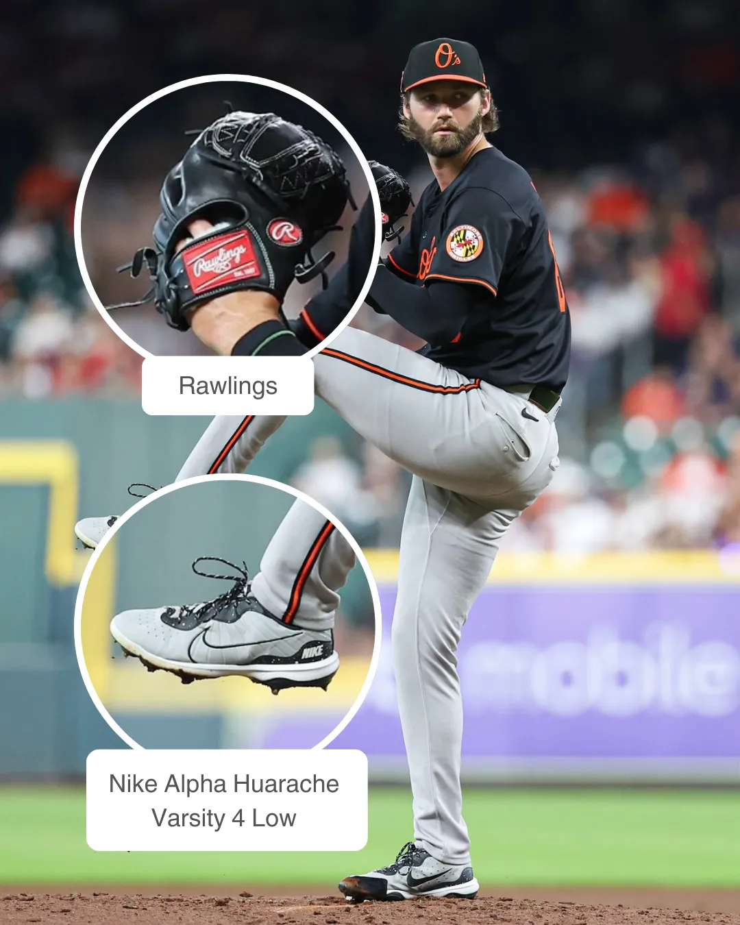 Brandon Young wearing Rawlings glove and Nike Alpha Huarache Varsity 4 Low cleats