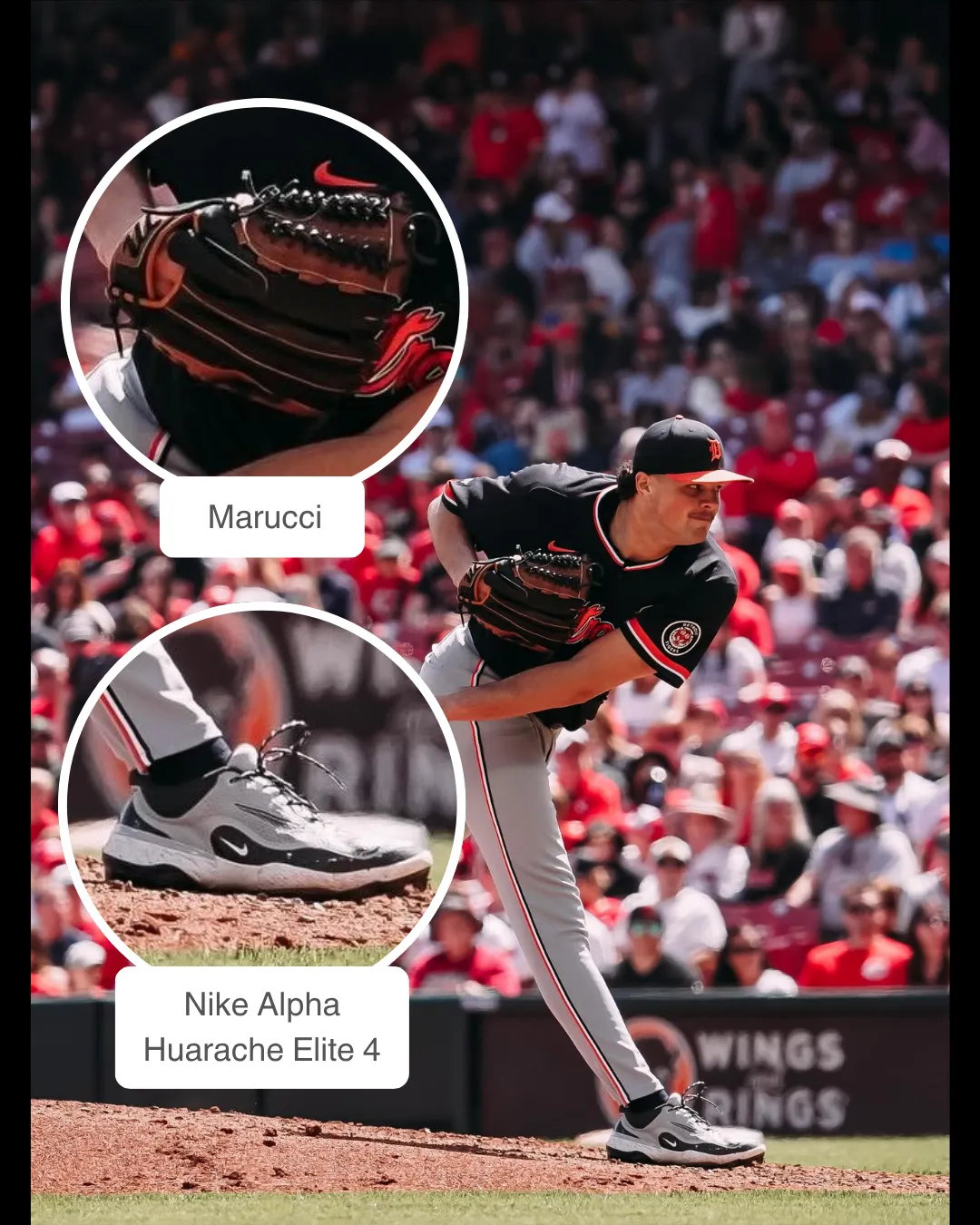 Brant Hurter showcasing his Marucci glove and Nike cleats