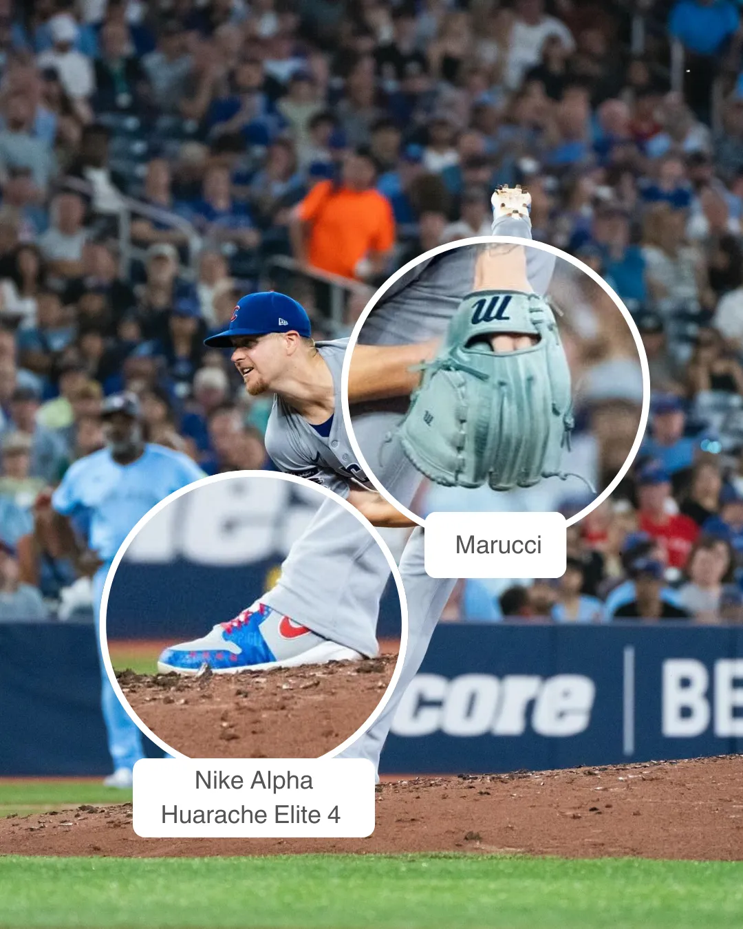 Cade Horton wearing Marucci glove and Nike cleats