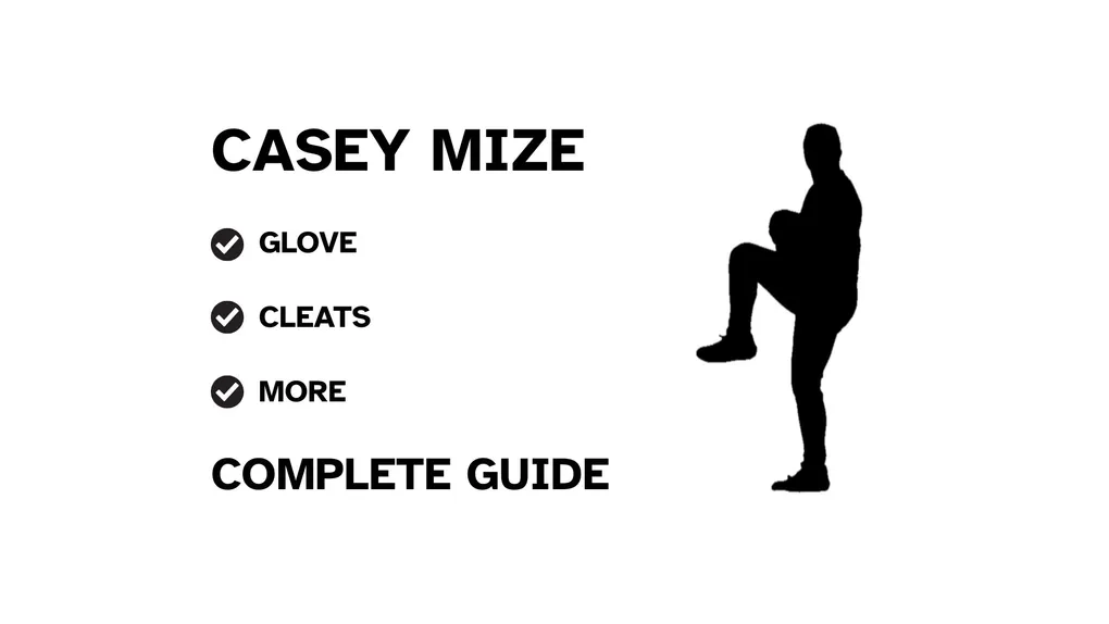A graphic for the complete guide to Casey Mize's baseball gear, featuring his name, a silhouette of him pitching, and a checklist including his glove and cleats.