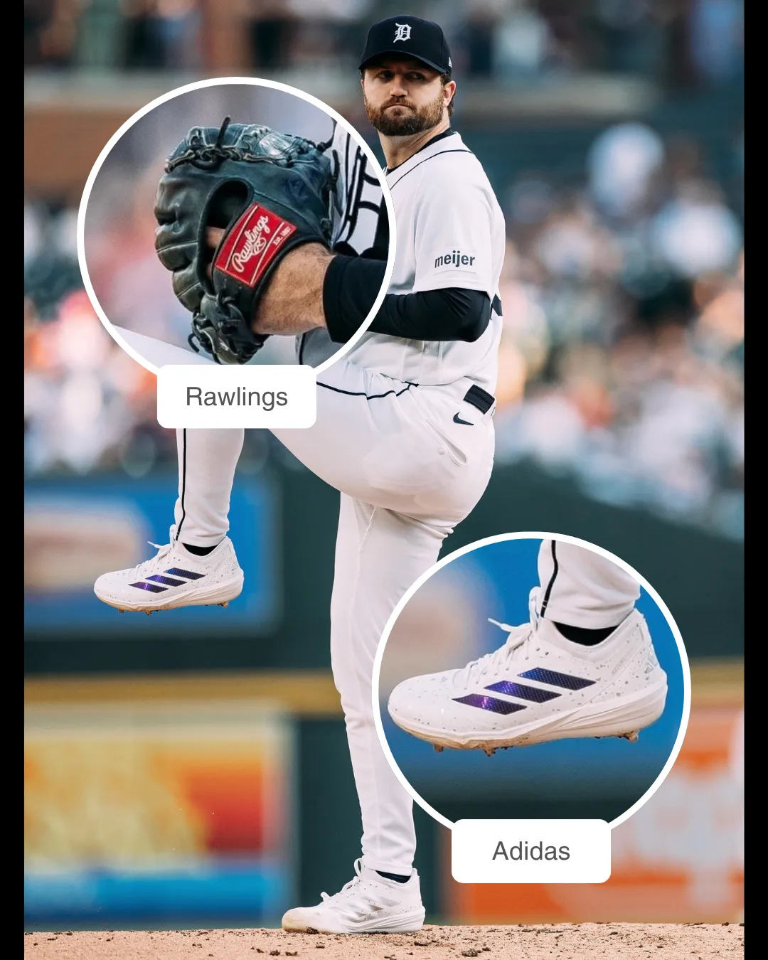 Casey Mize showcasing his Rawlings Glove and Adidas Cleats