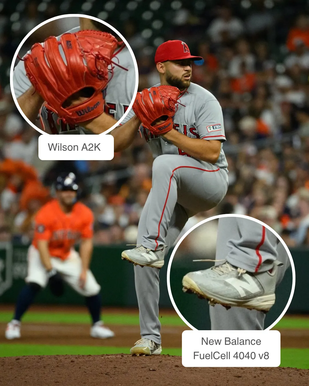 Chase Silseth showcasing his Wilson glove and New Balance cleats