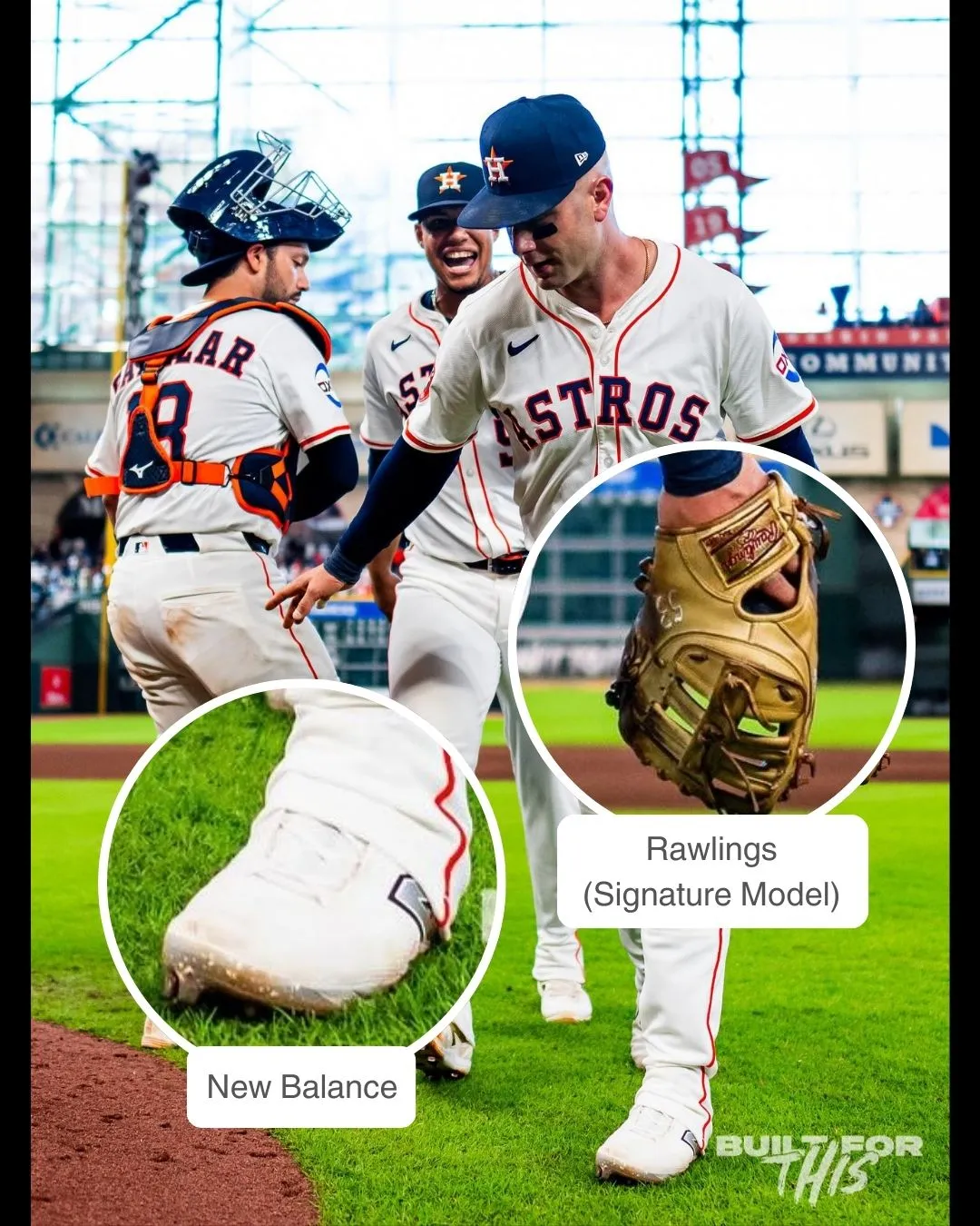 Christian Walker showcasing his Rawlings glove and New Balance cleats