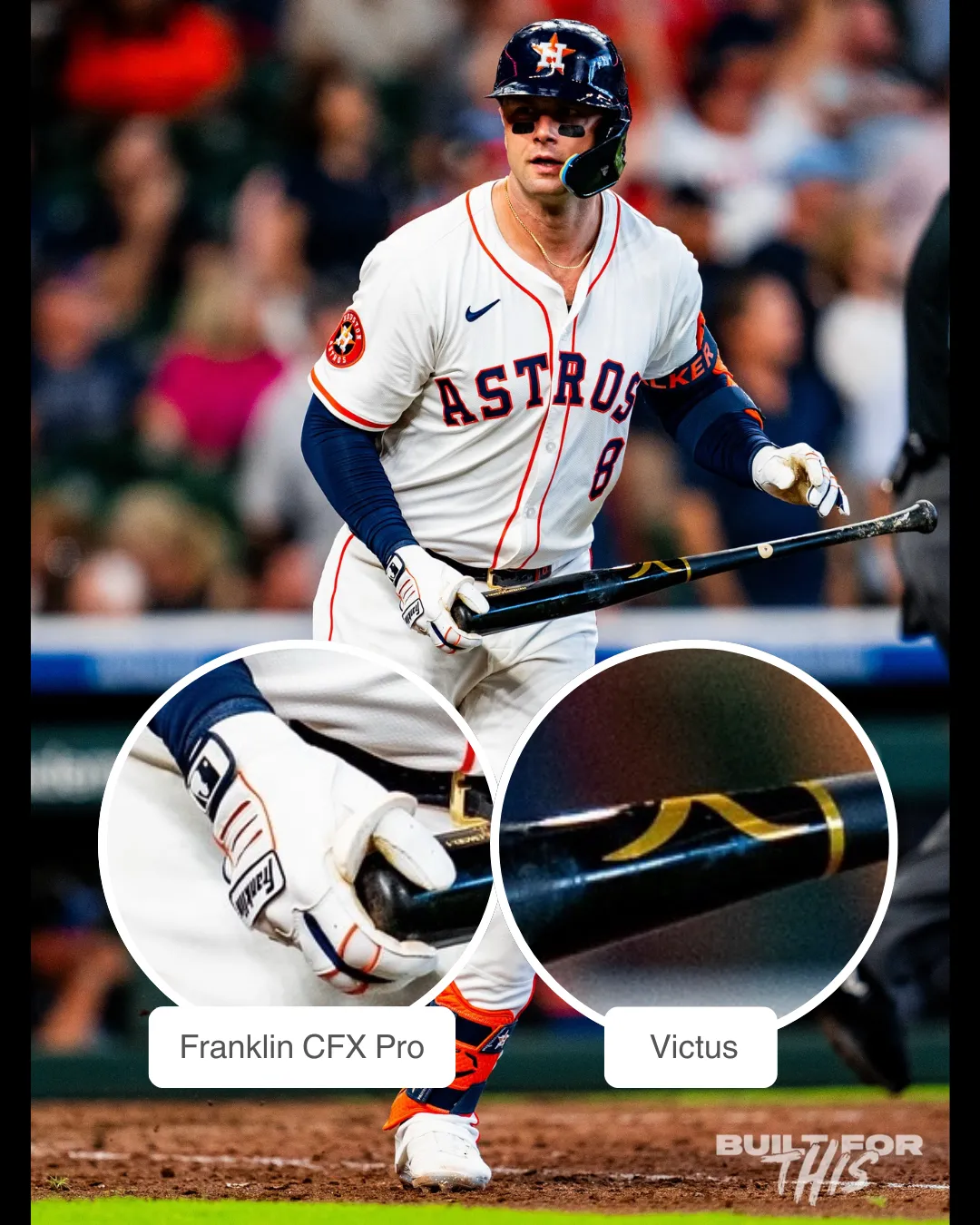 Christian Walker showcasing his Victus bat and Franklin batting gloves