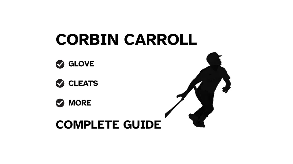A graphic for the complete guide to Corbin Carroll's baseball gear, featuring his name and a silhouette of him batting.