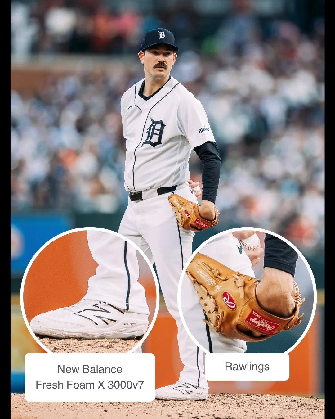 Drew Anderson showcasing his Rawlings glove and New Balance cleats