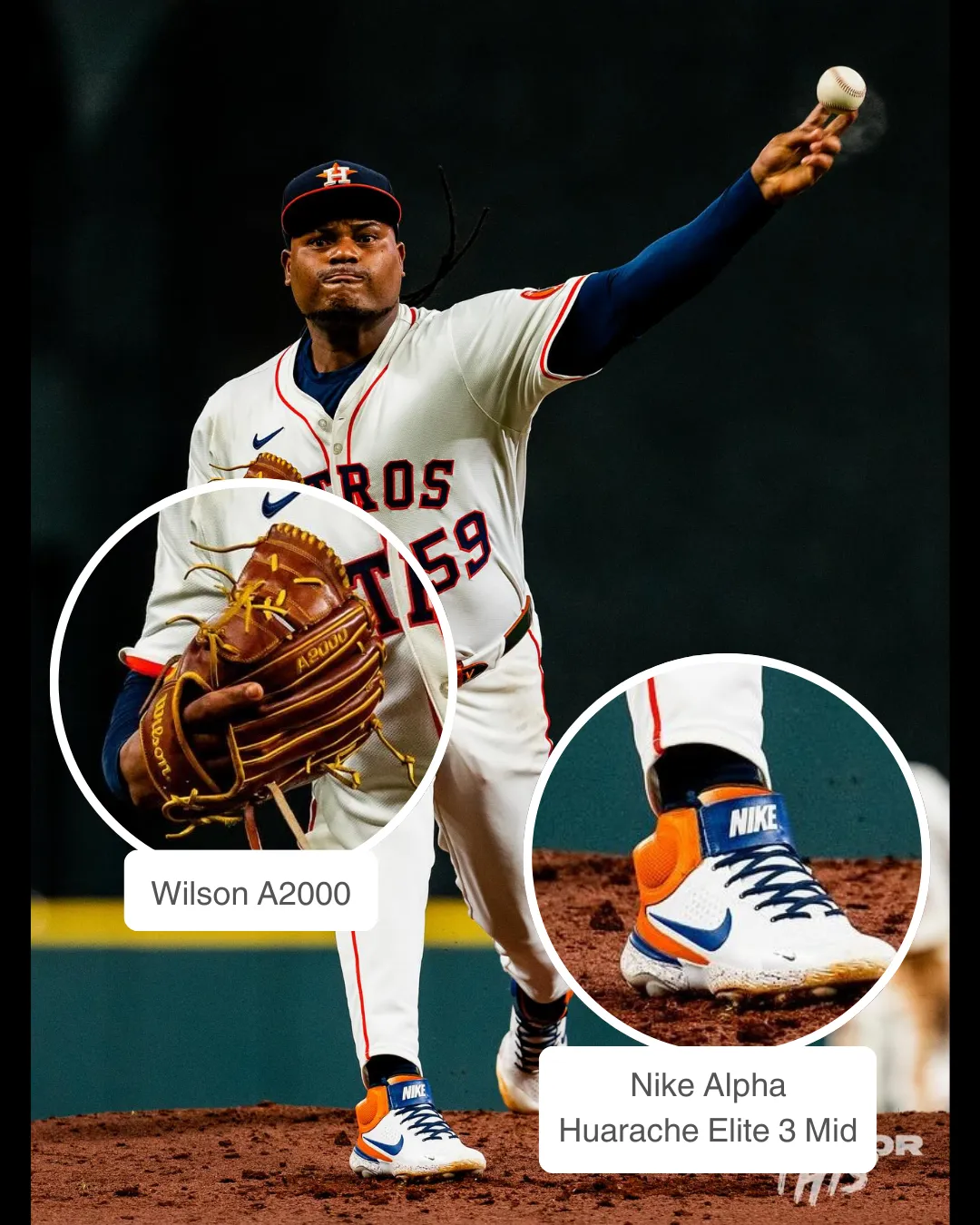 Framber Valdez wearing his Wilson A2000 glove and Nike cleats