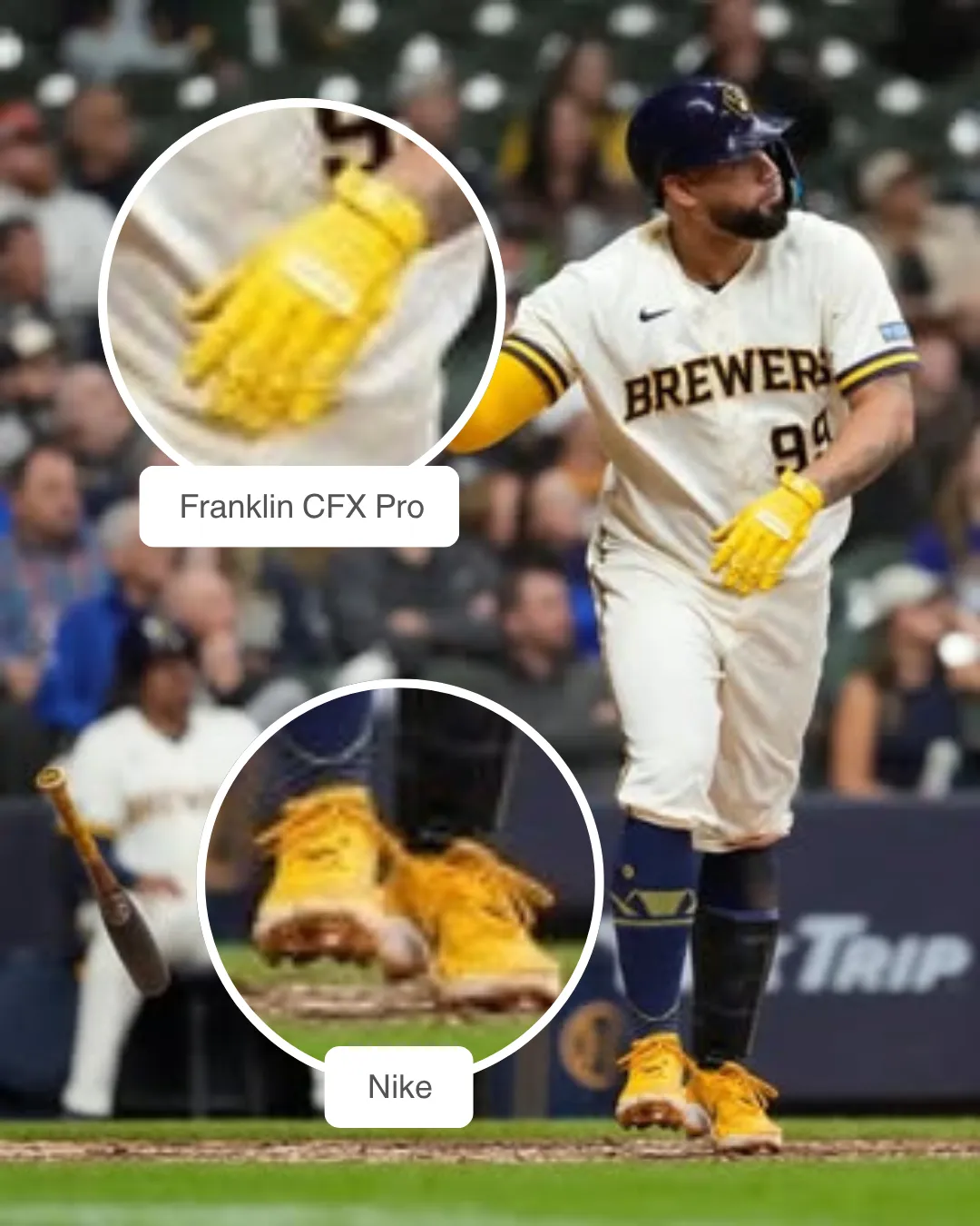Gary Sánchez showcasing his Dovetail bat and Franklin batting gloves