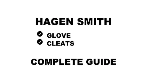 A graphic for the complete guide to Hagen Smith's baseball gear, featuring his name and a checklist including his glove and cleats.
