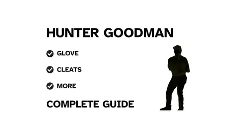 A guide to Hunter Goodman's baseball gear, featuring his name and a showcase of his catcher's equipment.