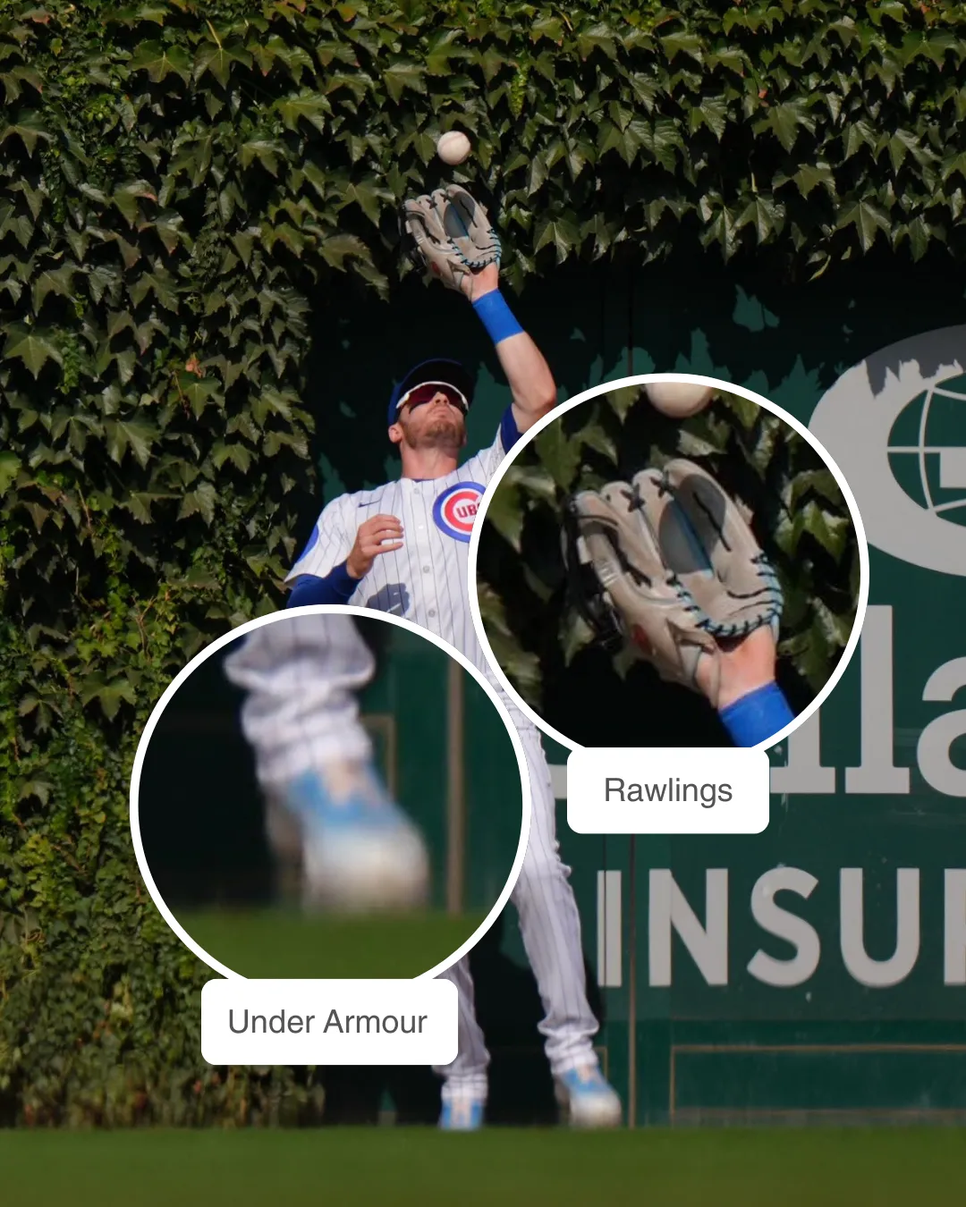 Ian Happ wearing Rawlings glove and Under Armour cleats