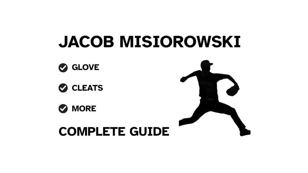 A guide to Jacob Misiorowski's baseball gear, featuring his name and a showcase of his equipment.