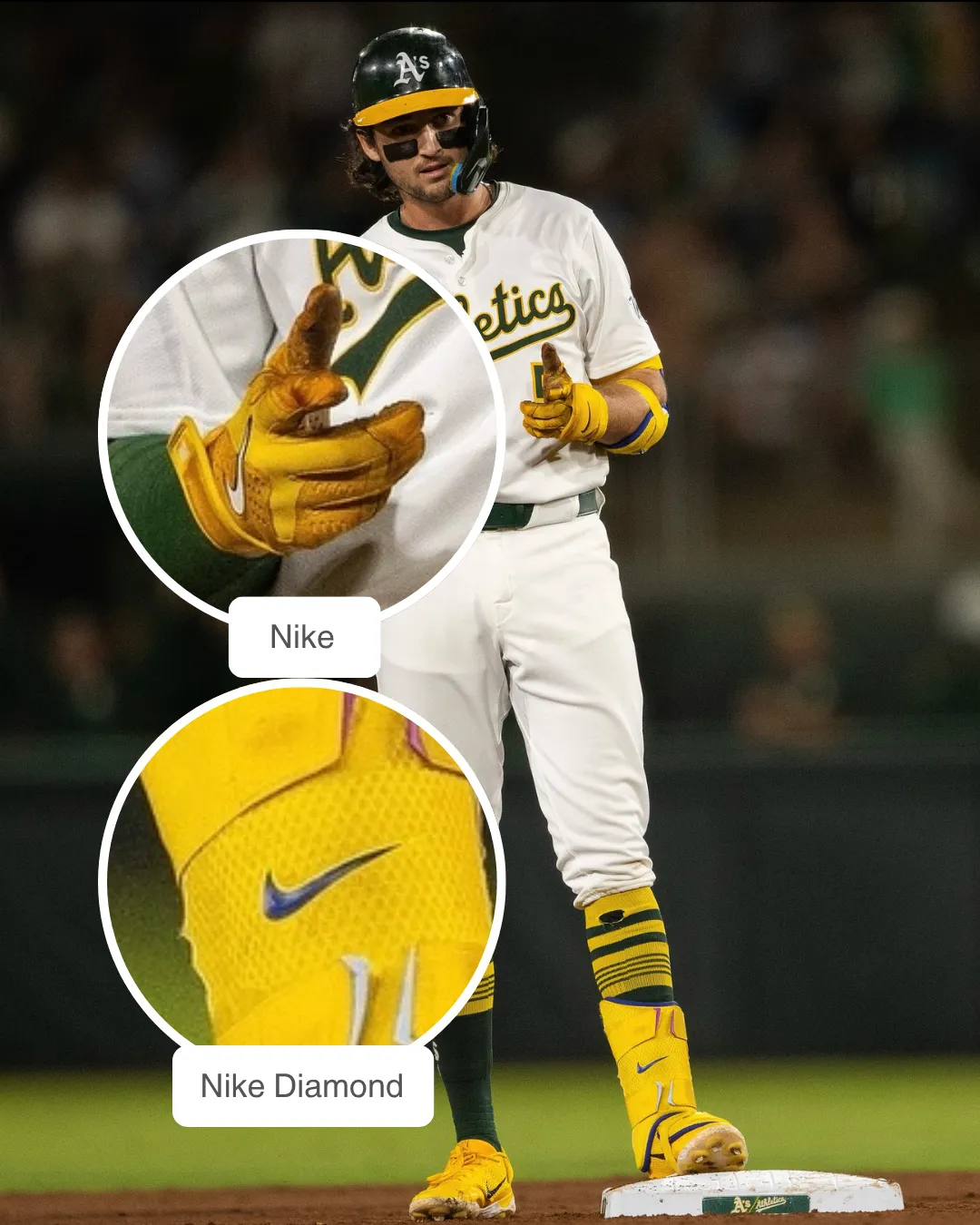 Jacob Wilson showcasing his Nike batting gloves and guards