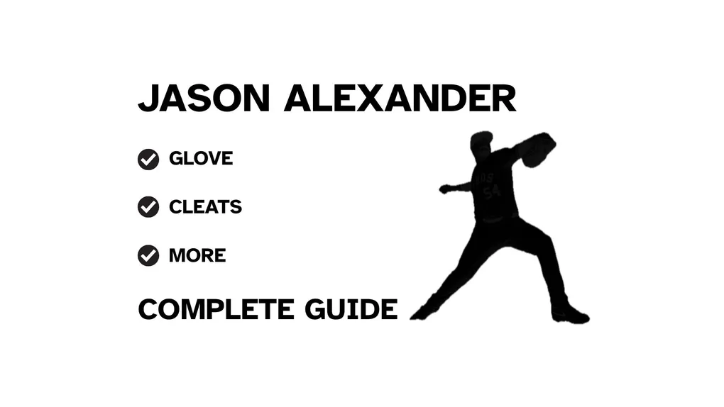 A guide to Jason Alexander's pitching gear, featuring his name and a showcase of his equipment.