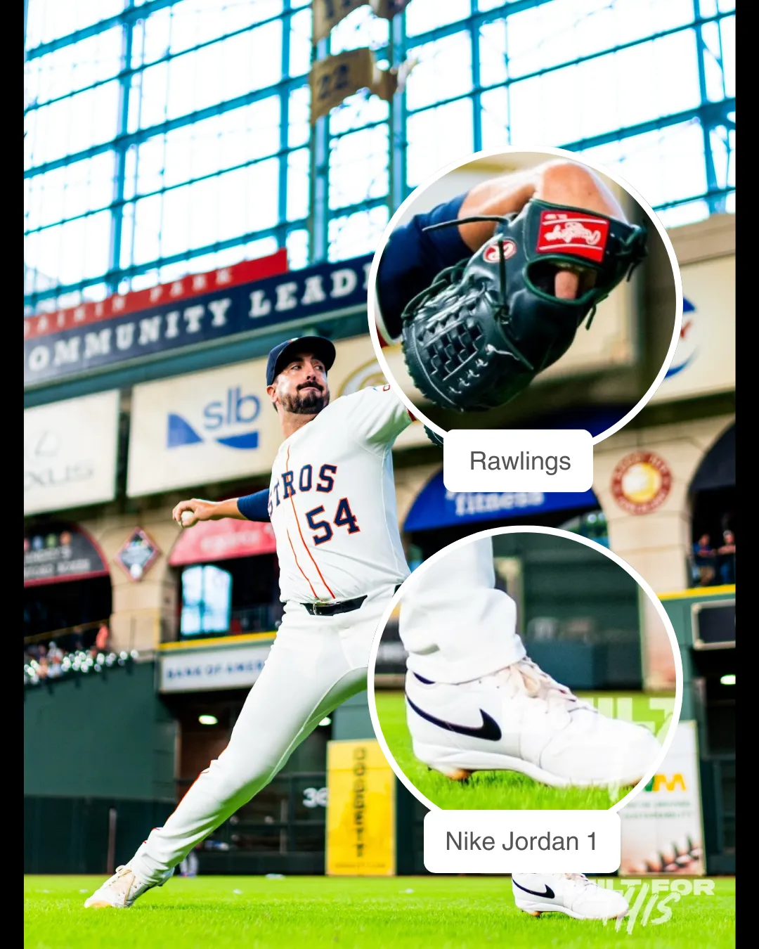 Jason Alexander showcasing his Rawlings Glove and Nike Jordan 1 Cleats