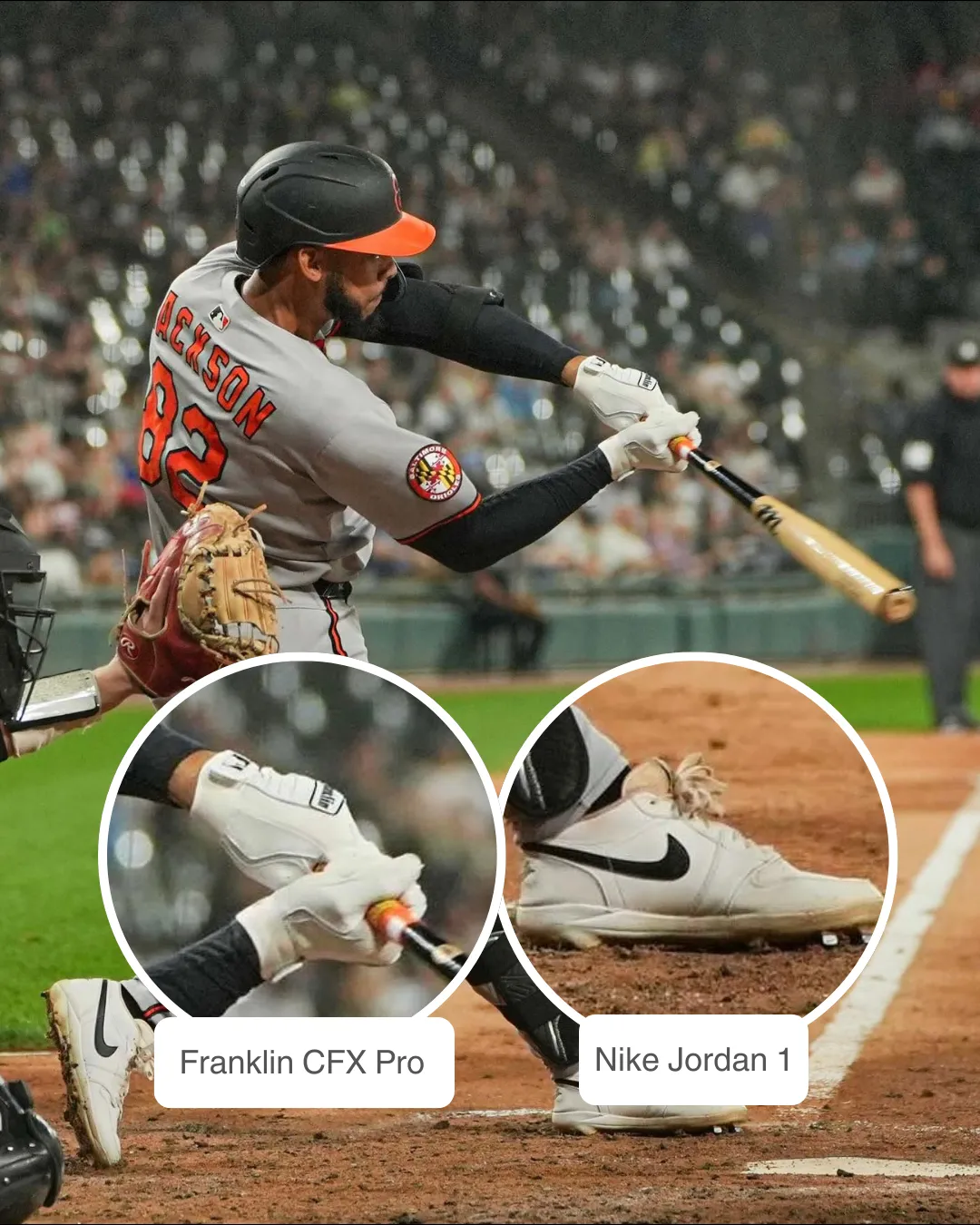 Jeremiah Jackson wearing Marucci Bat, Franklin CFX Pro Batting Gloves, and Nike Jordan 1 Retro Low Cleats