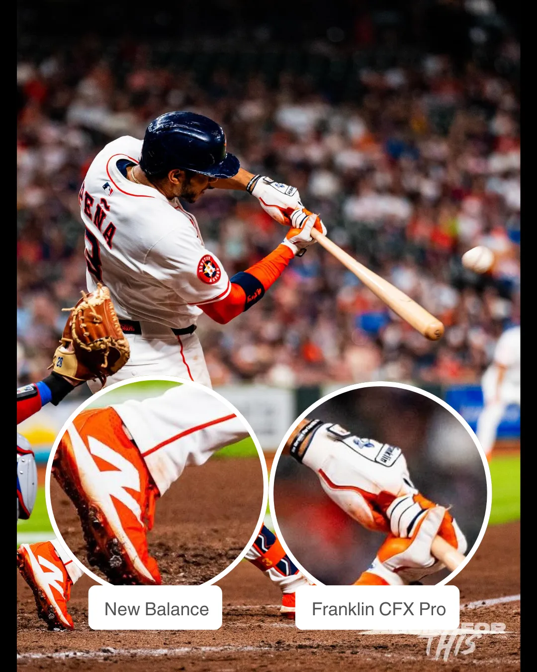 Jeremy Peña showcasing his New Balance cleats and Franklin batting gloves