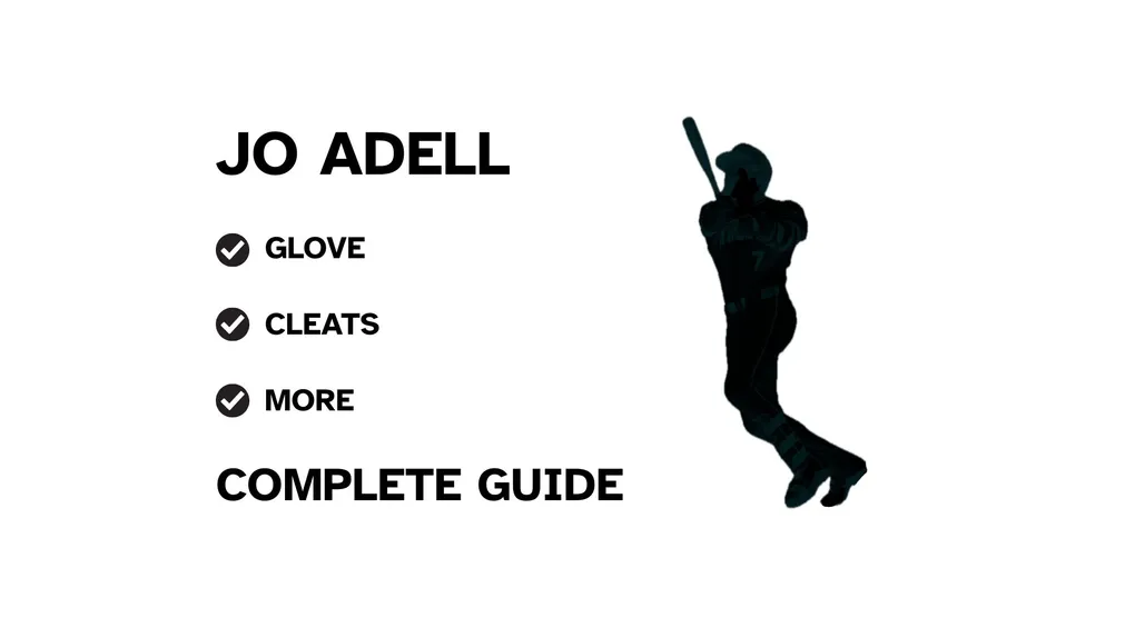 A guide to Jo Adell's baseball gear, featuring his name and a showcase of his equipment.