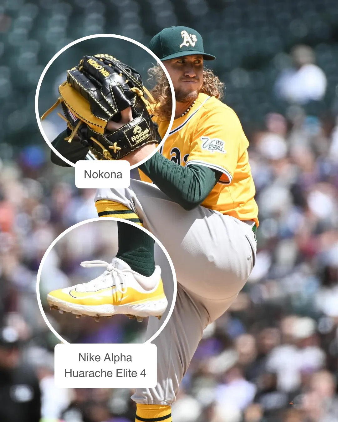 Joey Estes on the mound with his Nokona glove and Nike Alpha Huarache Elite 4 cleats.