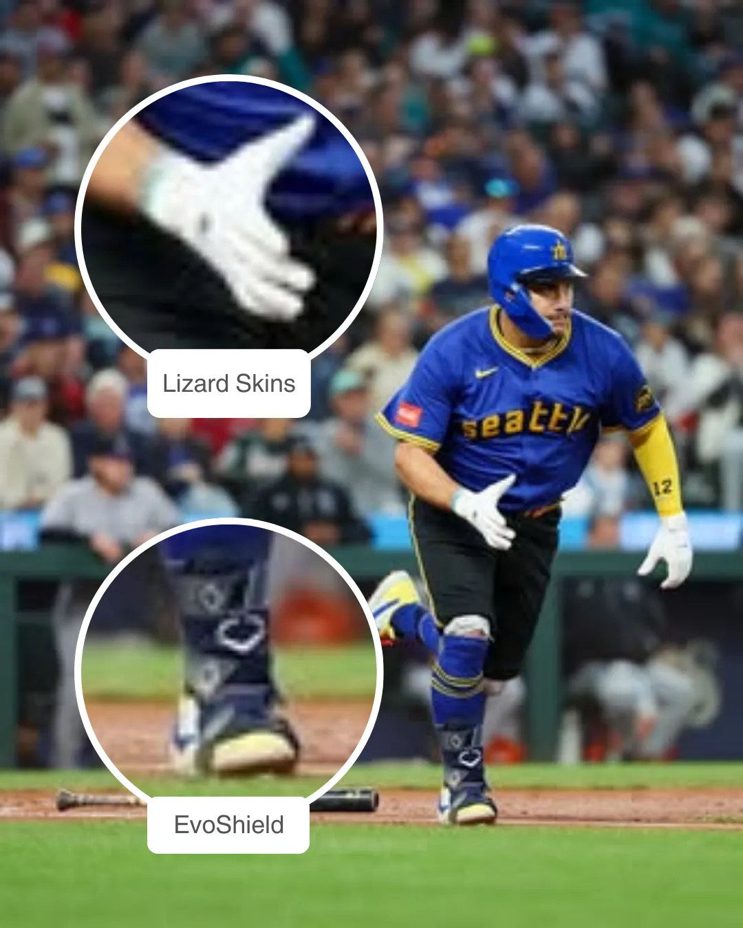 Josh Naylor at bat wearing EvoShield leg guard