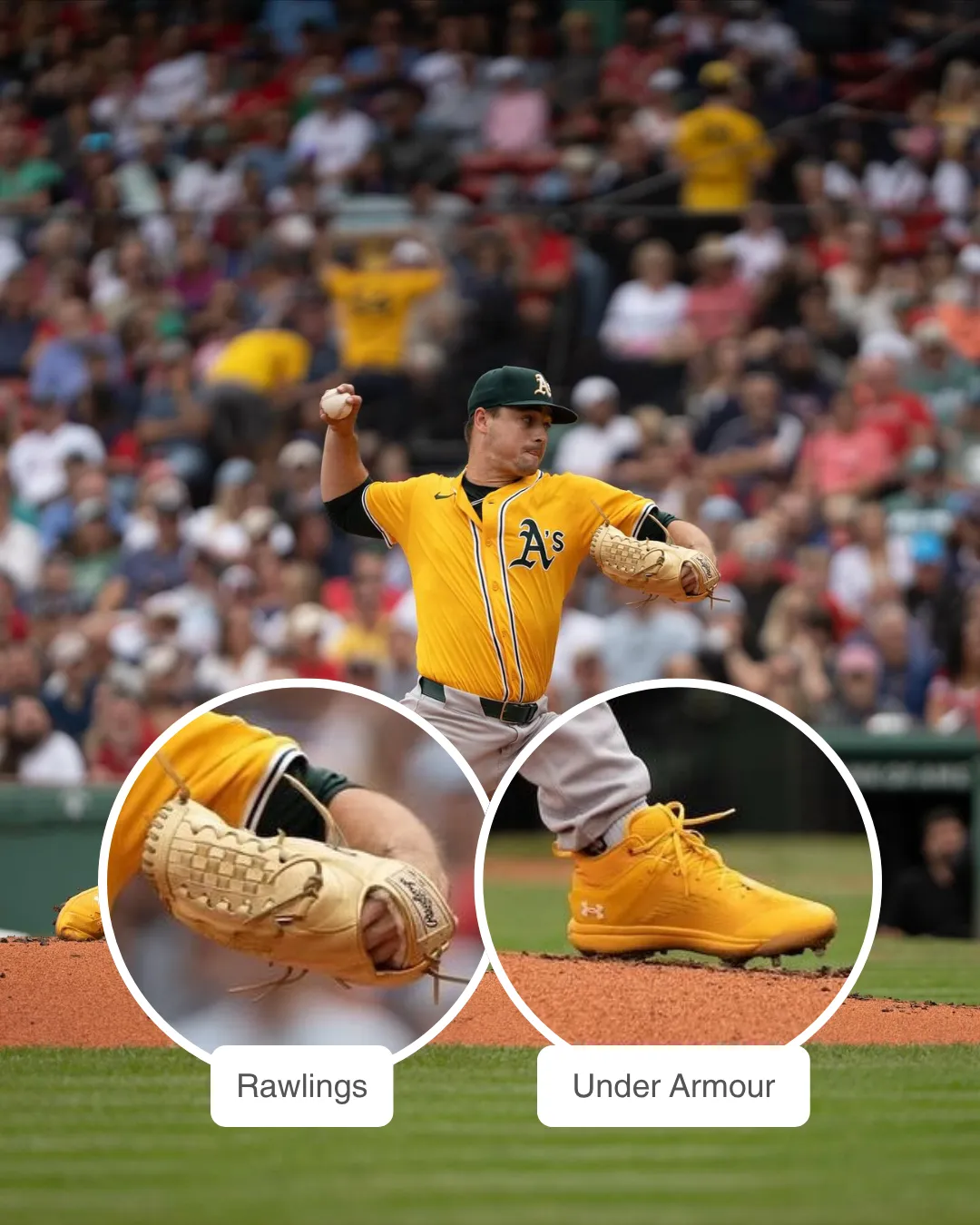J.T. Ginn showcasing his Rawlings glove and Under Armour cleats