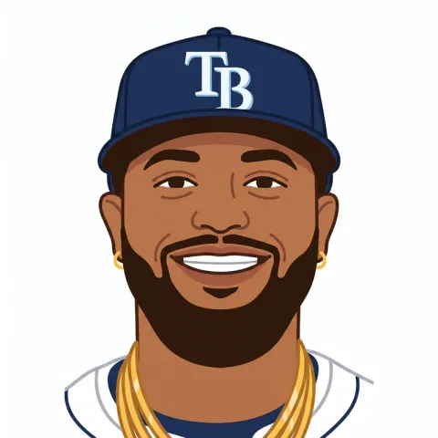 Illustrated portrait of Junior Caminero wearing a Tampa Bay Rays cap.
