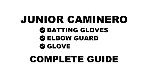 A guide to Junior Caminero's baseball gear, including his batting gloves, protective gear, glove, and cleats.