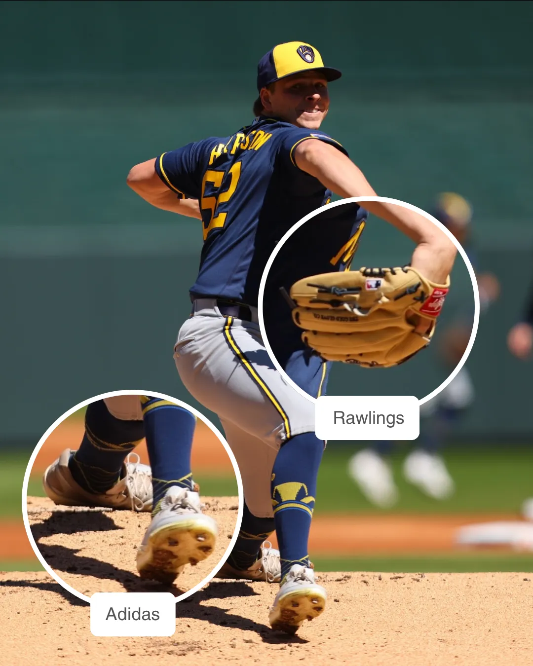 Kyle Harrison showcasing his Rawlings glove and Adidas cleats