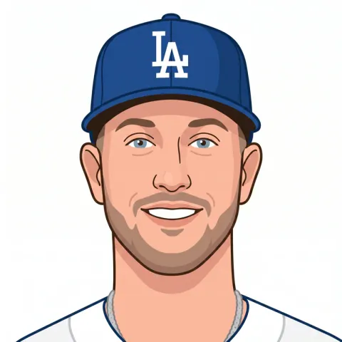 Flat vector portrait illustration of Kyle Tucker in a Los Angeles Dodgers cap.