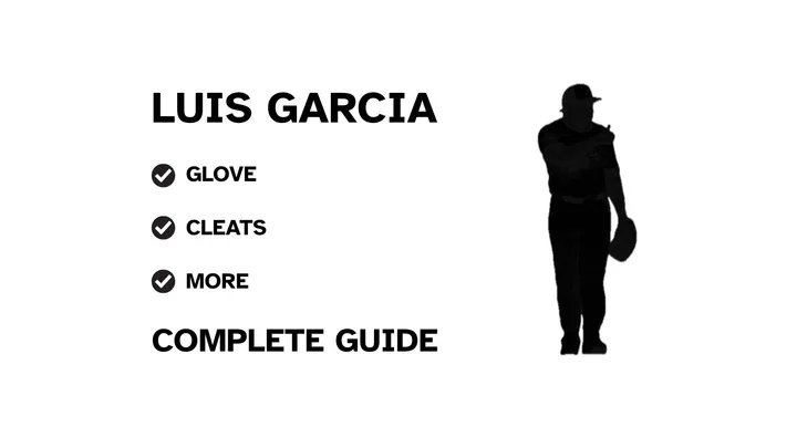 A guide to Luis Garcia's baseball gear, featuring his name and a showcase of his pitching equipment.