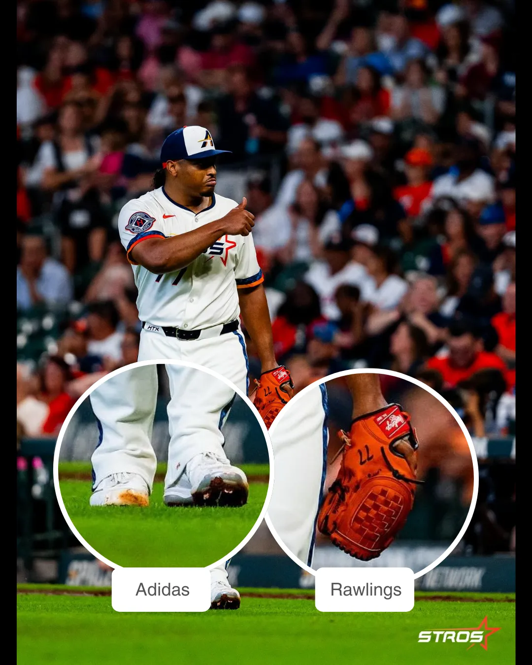 Luis Garcia showcasing his Rawlings glove and Adidas cleats