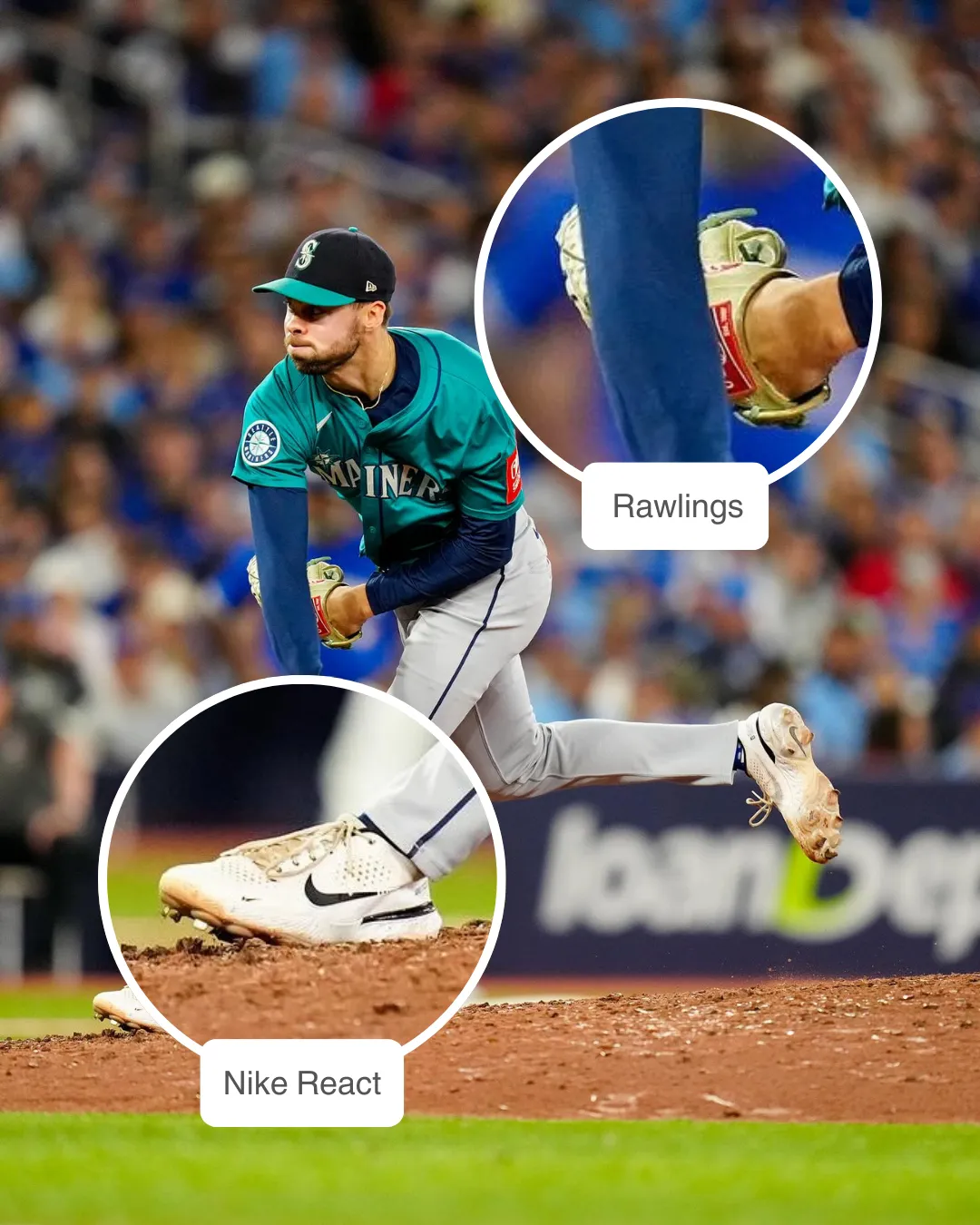 Matt Brash wearing Rawlings glove and Nike cleats