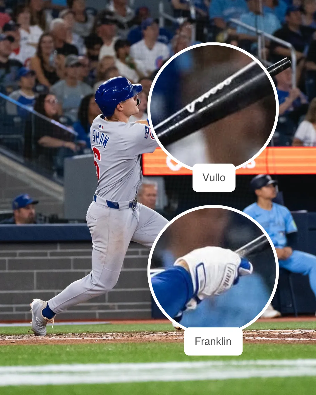 Matt Shaw batting with Vullo bat and Franklin batting gloves