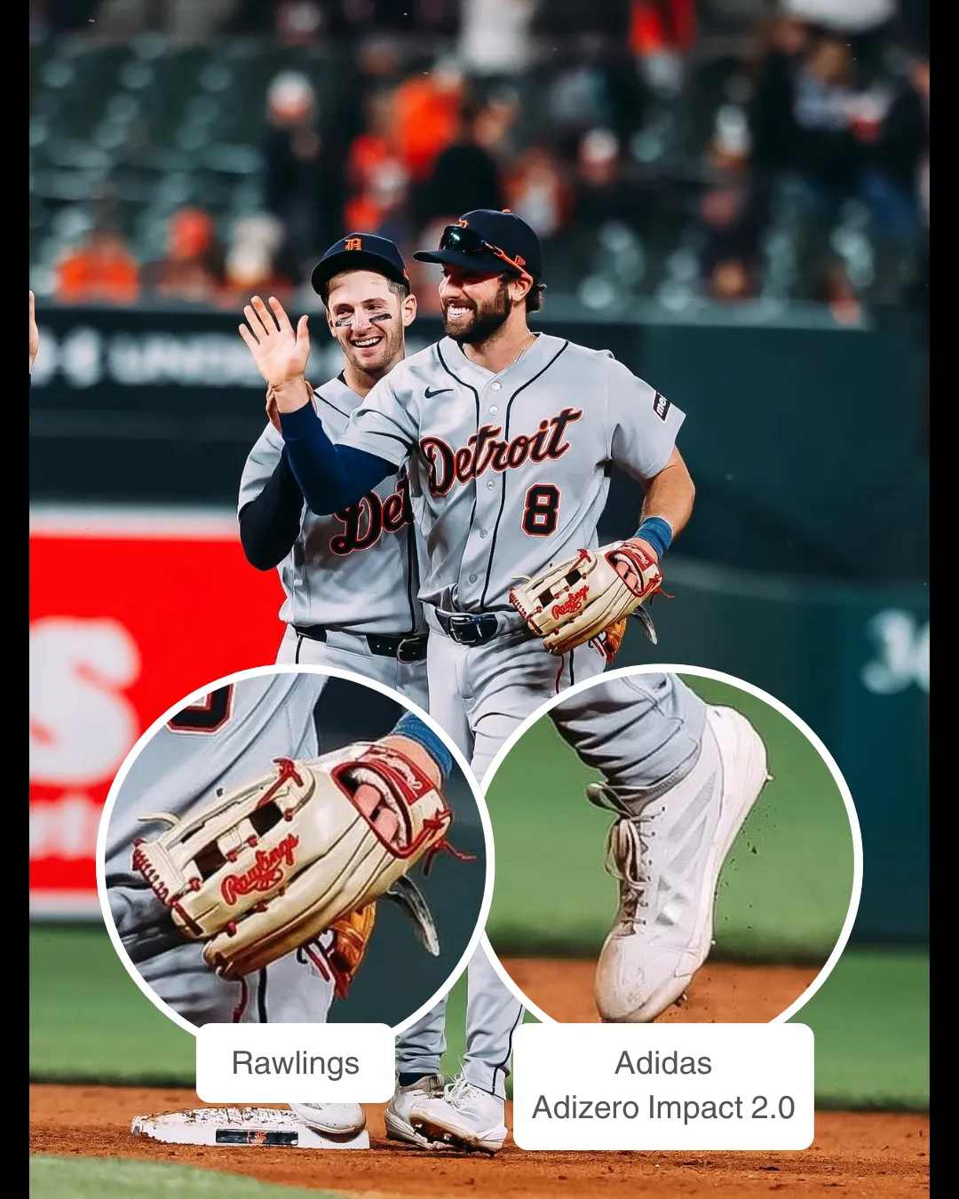Matt Vierling showcasing his Rawlings Glove and Adidas Cleats