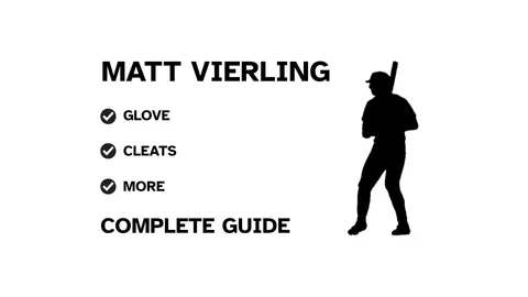A graphic for the complete guide to Matt Vierling's baseball gear, featuring his name, a silhouette of him batting, and a checklist including his glove and cleats.
