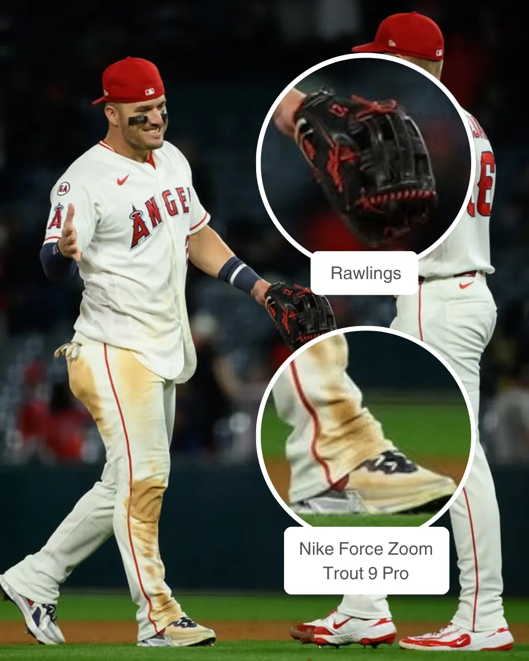 Mike Trout showcasing his Rawlings Pro Preferred glove and Nike cleats