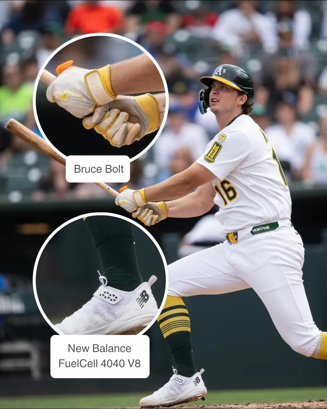 Nick Kurtz at first base with his Bruce Bolt batting gloves and Nokona ShowBelt.