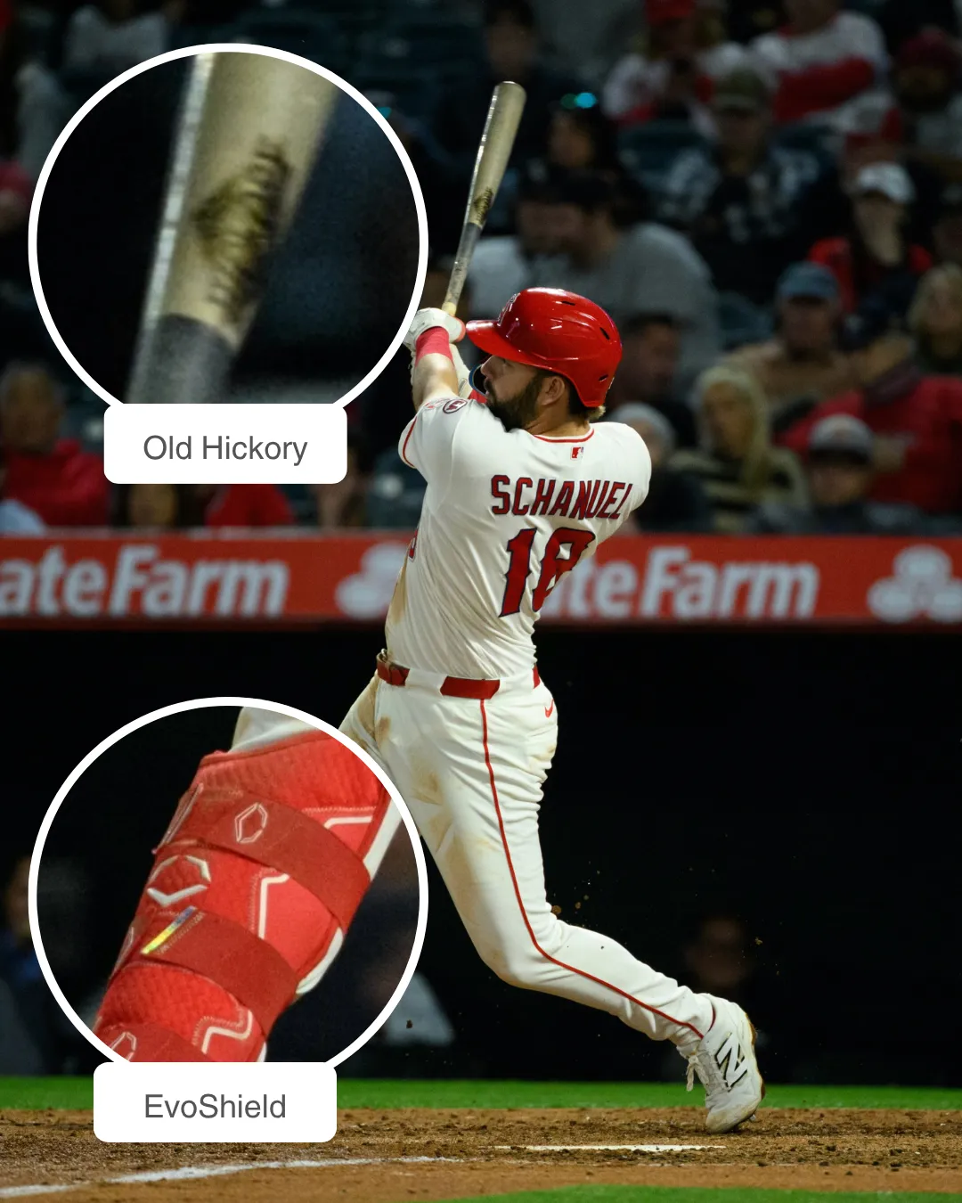 Nolan Schanuel showcasing his Old Hickory bat and EvoShield leg guard