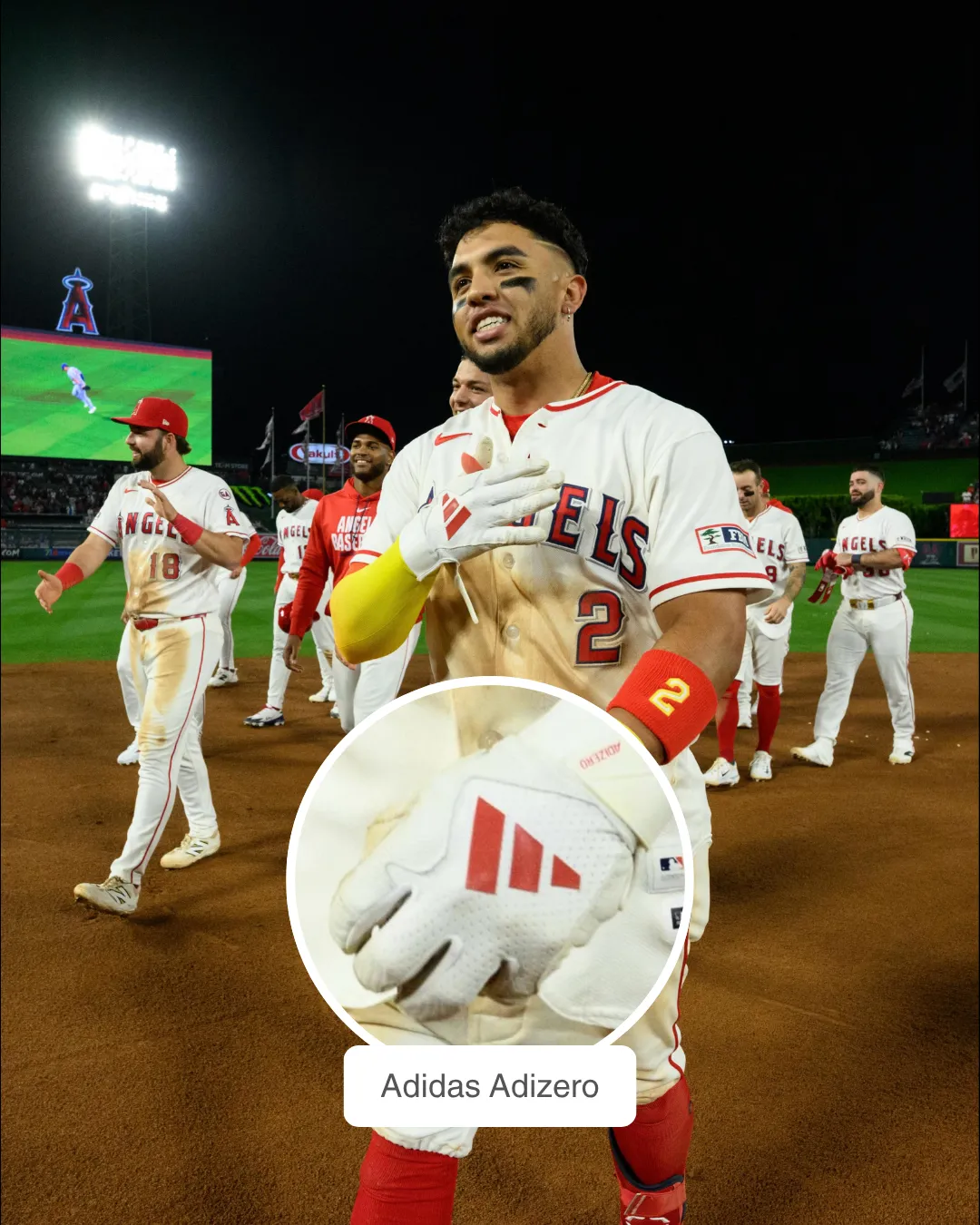 Oswald Peraza showcasing his Adidas batting gloves