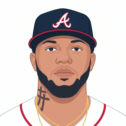 Illustrated portrait of Ronald Acuña Jr. wearing an Atlanta Braves cap.
