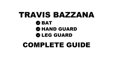 A guide to Travis Bazzana's baseball gear, including his bat, guards, glove, cleats, and belt.