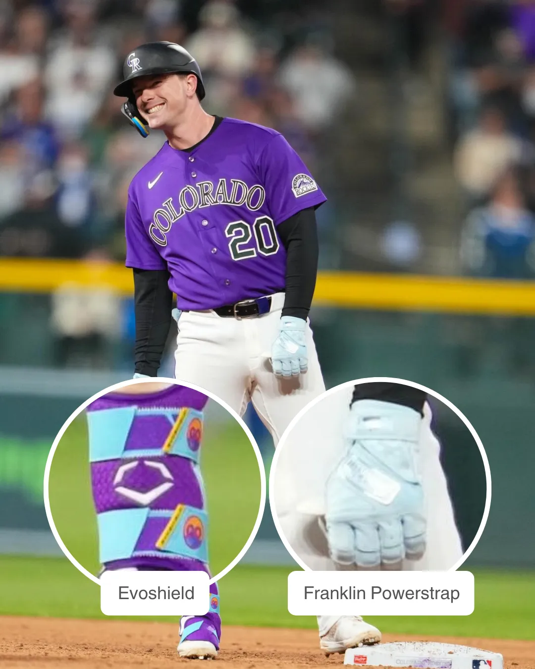 Troy Johnston showcasing his Batting glove and Leg guard