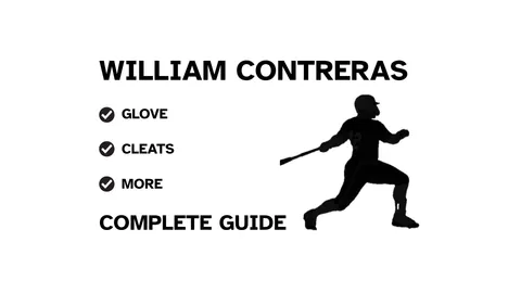 A guide to William Contreras's baseball gear, featuring his name and a showcase of his batting and catching equipment.