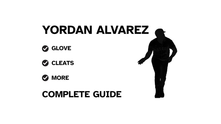 A guide to Yordan Alvarez's batting gear, featuring his name and a showcase of his equipment.