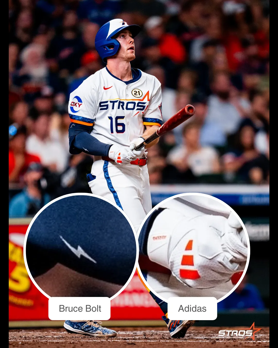 Zach Cole showcasing his Adidas batting gloves and EvoShield leg guard